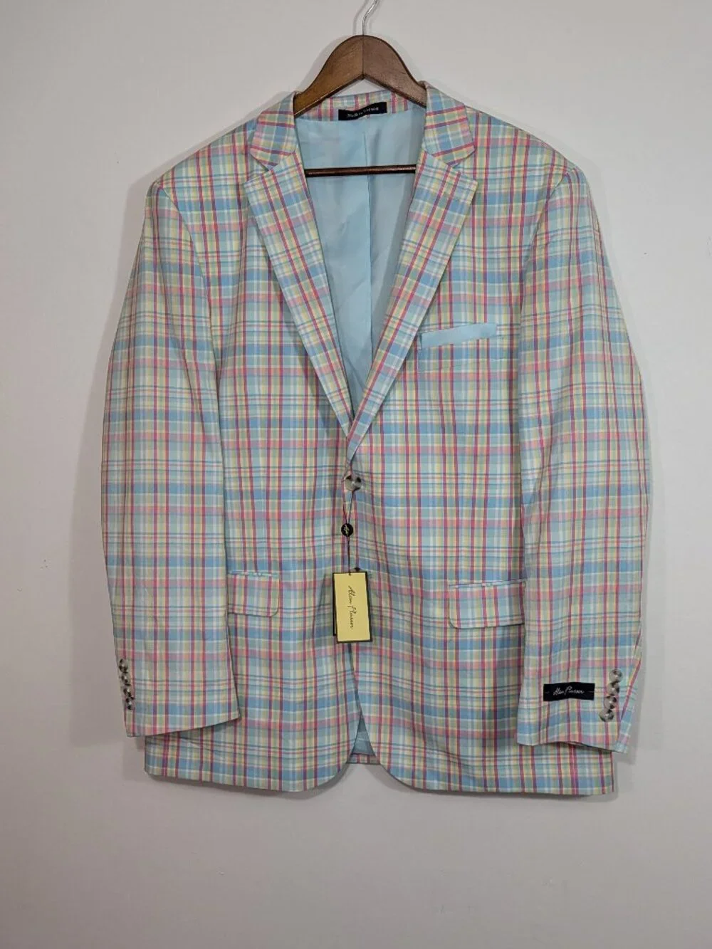 NWT Alan Flusser Pastel Plaid Sport Coat 46R Easter Wedding Preppy Madras Blazer